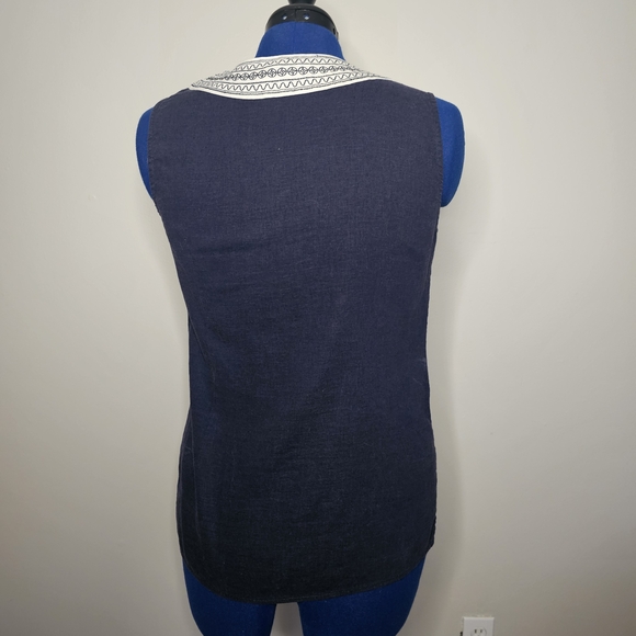 Carole Little Navy Blue Linen Naitical Top - Picture 3 of 6